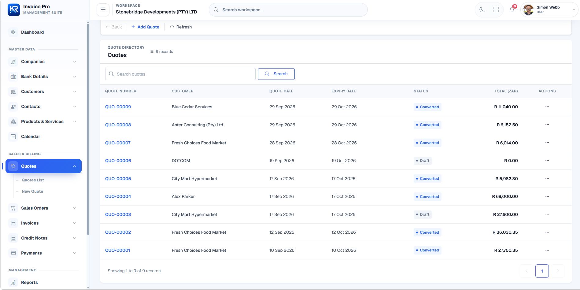 KR Invoice Pro quotations directory