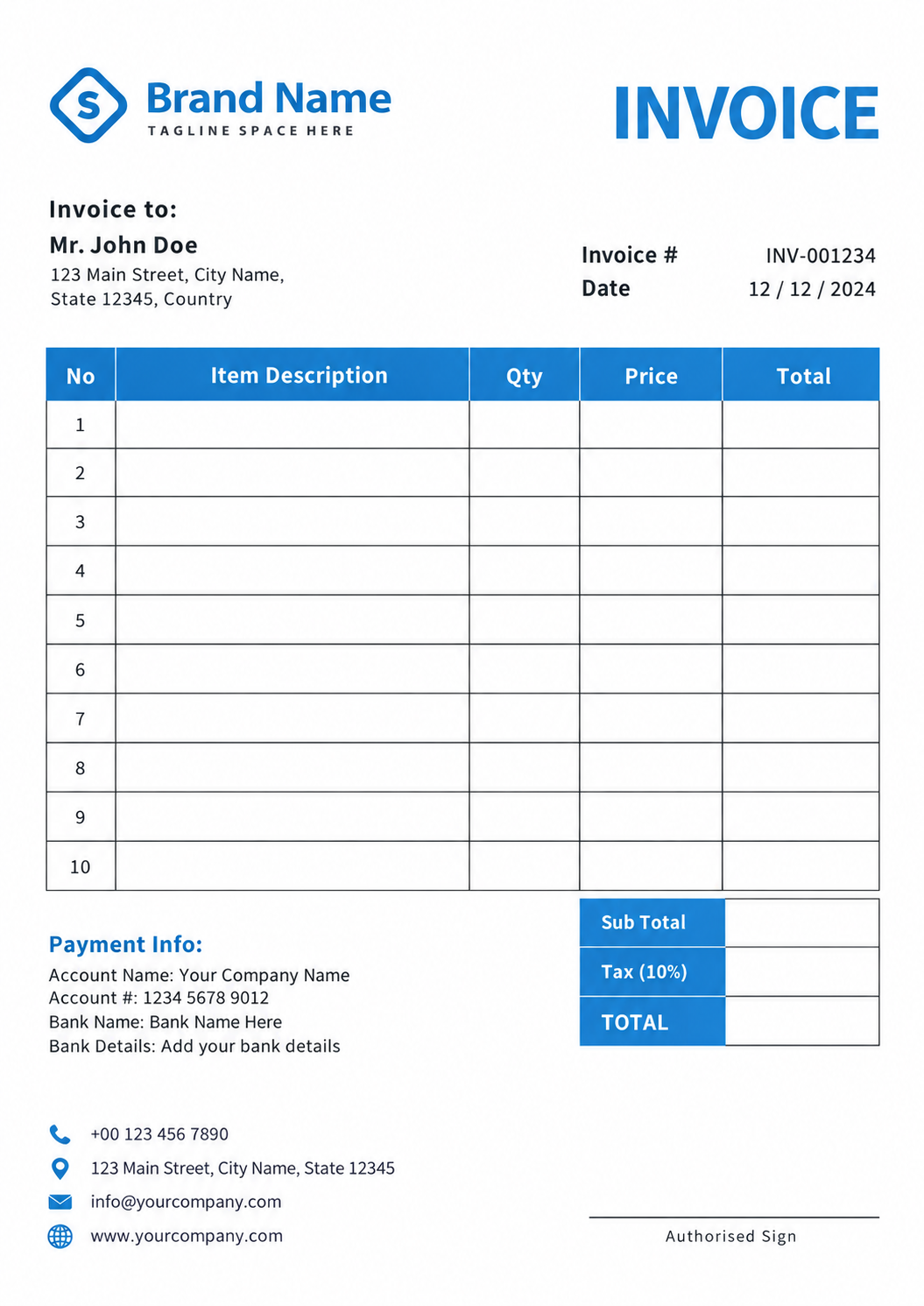 Corporate Blue invoice template sample