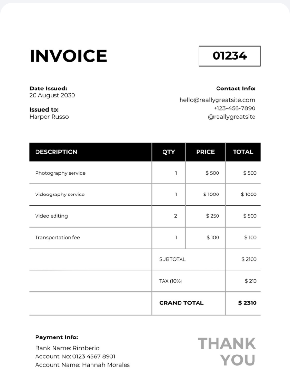 Minimal Black invoice template sample